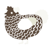 A bark and white chicken with a lace pattern