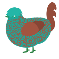A turquoise and russet chicken with a double-lace pattern
