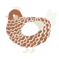 A brown and white chicken with a lace pattern