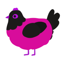 A fuchsia and sable chicken with a head pattern