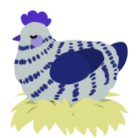 A silver and navy chicken with a bar pattern