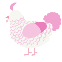 A white and pink chicken with a lace pattern