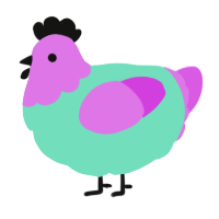 A mint and orchid chicken with a head pattern
