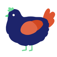 A navy and vermilion chicken