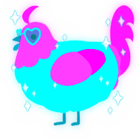 A aqua and orchid chicken with a head pattern