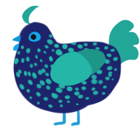 A navy and turquoise chicken with a speckle pattern