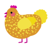 A orange and yellow chicken with a speckle pattern