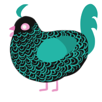 undertow, a black and turquoise chicken with a double-lace pattern