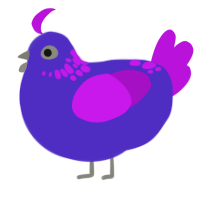 A indigo and amethyst chicken with a neck-speckle pattern