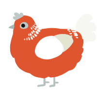 A vermilion and white chicken with a neck-band pattern