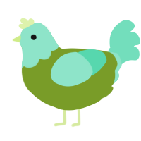 A chartreuse and mint chicken with a head pattern