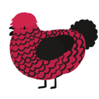 A crimson and sable chicken with a lace pattern