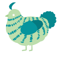 A gluppy and teal chicken with a bar pattern