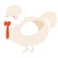 A cream chicken with a head pattern