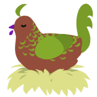 A russet and chartreuse chicken with a half-lace pattern