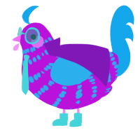 A amethyst and sky chicken with a bar pattern