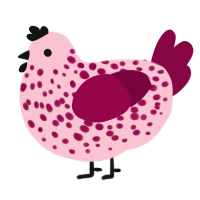 A rose and maroon chicken with a speckle pattern