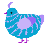 A cerulean and lilac chicken with a bar pattern