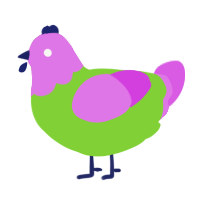 A grass and orchid chicken with a head pattern