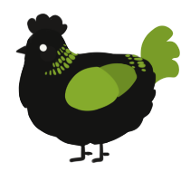 A black and chartreuse chicken with a neck-band pattern