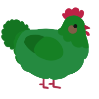 A viridian and leaf chicken with a head pattern