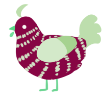 A maroon and gluppy chicken with a bar pattern
