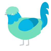 A mint and cerulean chicken with a head pattern