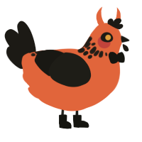 A vermilion and sable chicken with a neck-speckle pattern