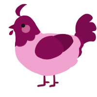 A pink and wine chicken with a head pattern