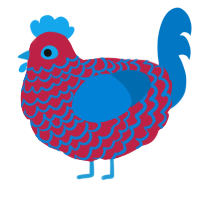 A crimson and sapphire chicken with a lace pattern