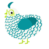 A white and teal chicken with a lace pattern