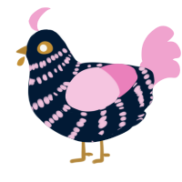 A tumblr and pink chicken with a bar pattern
