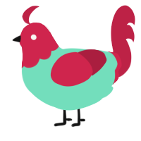 A mint and crimson chicken with a head pattern