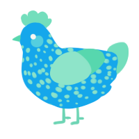 A sky and mint chicken with a speckle pattern