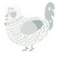 A white and silver chicken with a lace pattern