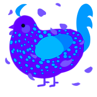 A orchid and cerulean chicken with a speckle pattern
