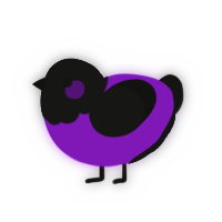 A violet and black chicken with a head pattern