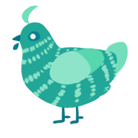 A turquoise and mint chicken with a bar pattern