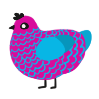 printer ink, a fuchsia and cerulean chicken with a lace pattern