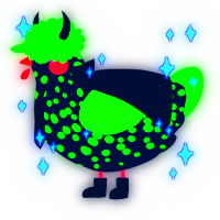 A sable and chartreuse chicken with a speckle pattern