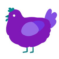 A violet and blurple chicken