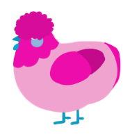 A pink and fuchsia chicken with a head pattern