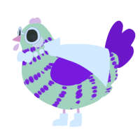A gluppy and violet chicken with a bar pattern