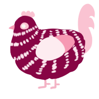 A maroon and rose chicken with a bar pattern