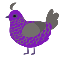 Raven, a violet and grey chicken with a lace pattern