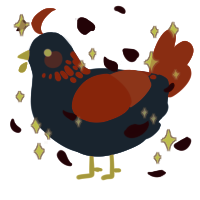 A beige and teal chicken with a neck-speckle pattern