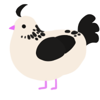 A cream and sable chicken with a neck-speckle pattern