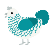 A white and teal chicken with a lace pattern