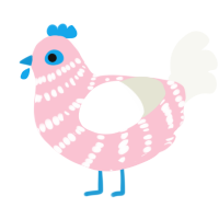 A rose and white chicken with a bar pattern
