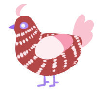 A red and rose chicken with a bar pattern